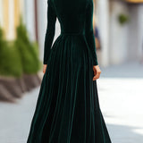 Bordo baršunasta haljina s dugim rukavima