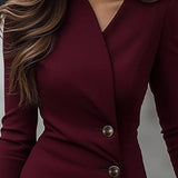 Burgundska midi haljina s preklopom i gumbima