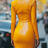 Svijetlo Narančasta Lažna Kožna Bodycon Haljina