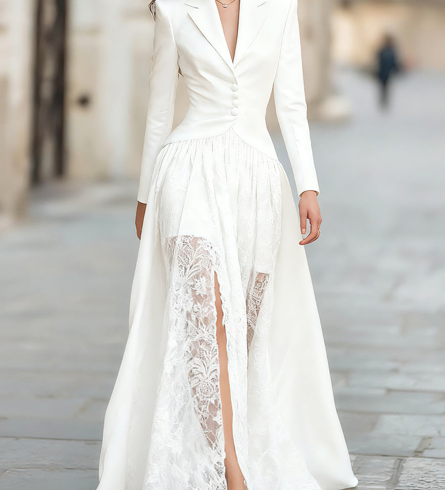 Elegantni krojeni sako uz čipkastu haljinu