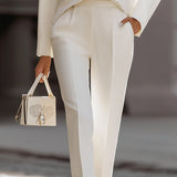 Luksuzna košulja boje slonove kosti i krojene hlače - dvodjelni komplet