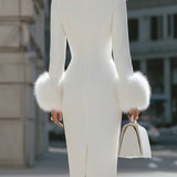 Luksuzna Midi Haljina s Umjetnim Krznom