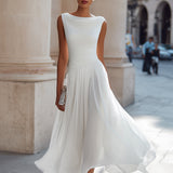 Haljina bez rukava s drapiranim dekolteom i plisiranjem midi dužine