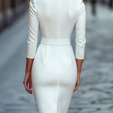 Refinirana Crna Haljina s Pojasom i Mandarin Ovratom