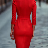 Refinirana Crna Haljina s Pojasom i Mandarin Ovratom