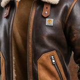 Karlo | TOPLA SMEĐA KOŽNA JAKNA S SHERPA OVRATNIKOM