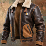 Karlo | TOPLA SMEĐA KOŽNA JAKNA S SHERPA OVRATNIKOM