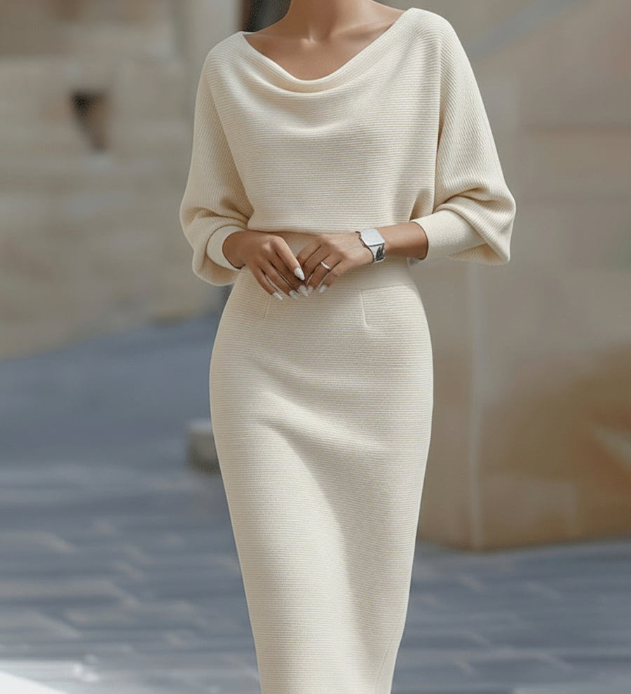 Bijela drapirana midi haljina