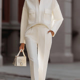 Luksuzna košulja boje slonove kosti i krojene hlače - dvodjelni komplet
