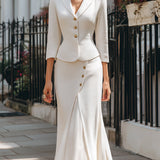 Elegantni teksturirani sako i midi suknja - komplet