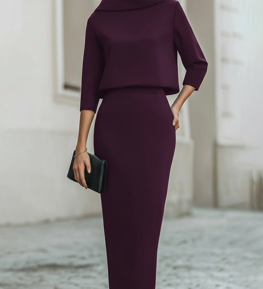 Set s gornjim dijelom s brodskim izrezom i midi suknjom