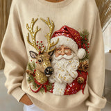 Vintage Santa Reindeer Casual Long Sleeve Sweater