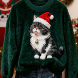 Ženska flanelasta dukserica s kapuljačom i božićnim uzorkom