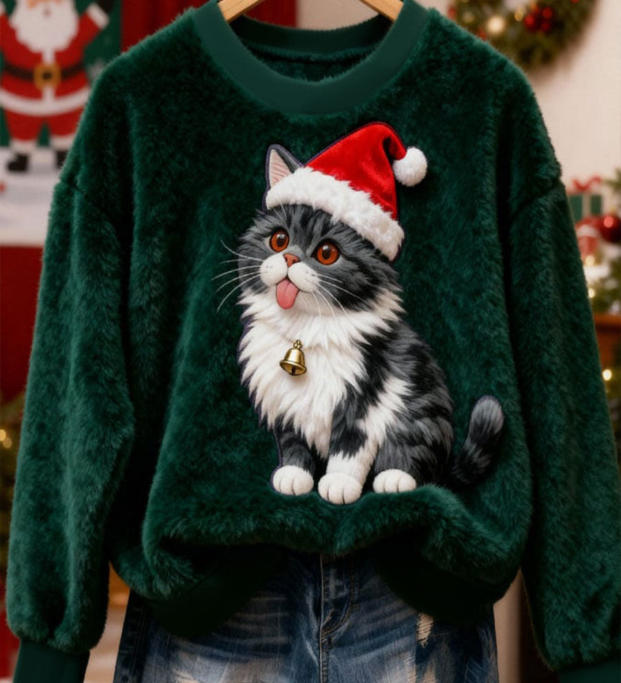 Ženska flanelasta dukserica s kapuljačom i božićnim uzorkom