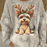 Ženski casual flanelasti džemper s slatkim božićnim uzorkom psa