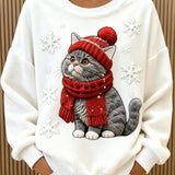 Ženska flanel kapuljača s umjetničkim printom božićne mačke