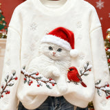 Ženska ležerna flanelna dukserica s umjetničkim printom božićnog mačka