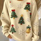 Vintage ženski pulover s okruglim izrezom za Božić - Casual stil