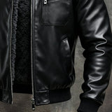 Nikola | TOPLA CRNA KOŽNA JAKNA OBLOŽENA SHERPA