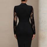 Sofisticirana crna midi haljina s čipkastim detaljima