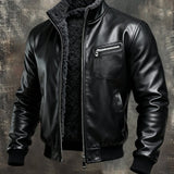 Nikola | TOPLA CRNA KOŽNA JAKNA OBLOŽENA SHERPA