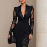 Sofisticirana crna midi haljina s čipkastim detaljima