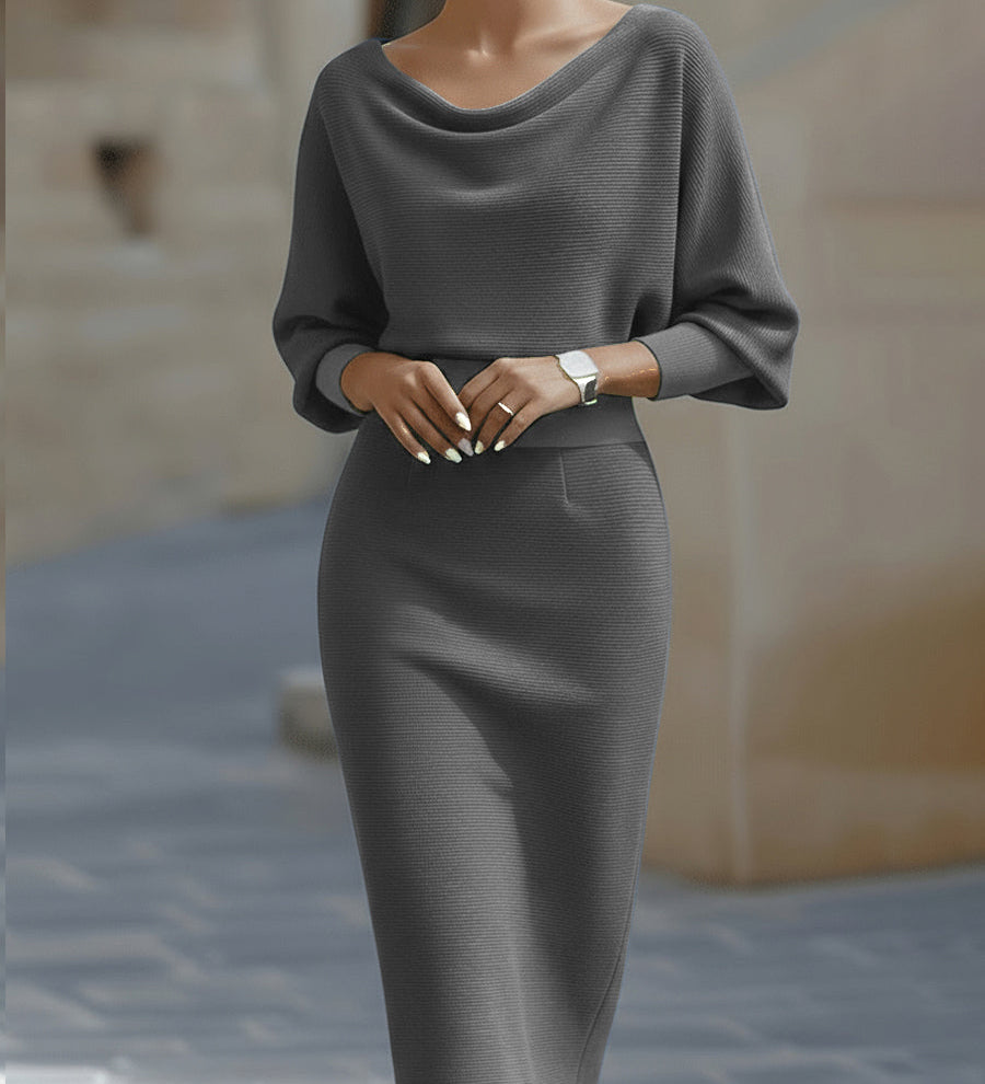 Bijela drapirana midi haljina