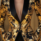 Opulentni crni i zlatni sako s baroknim cvjetnim uzorkom